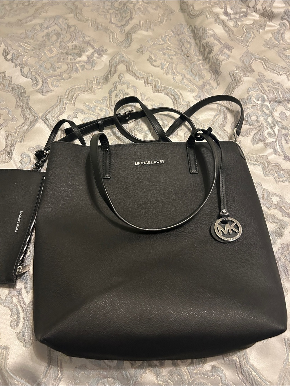 Michael Kors Black Leather-Look Tote with Removable Pouch